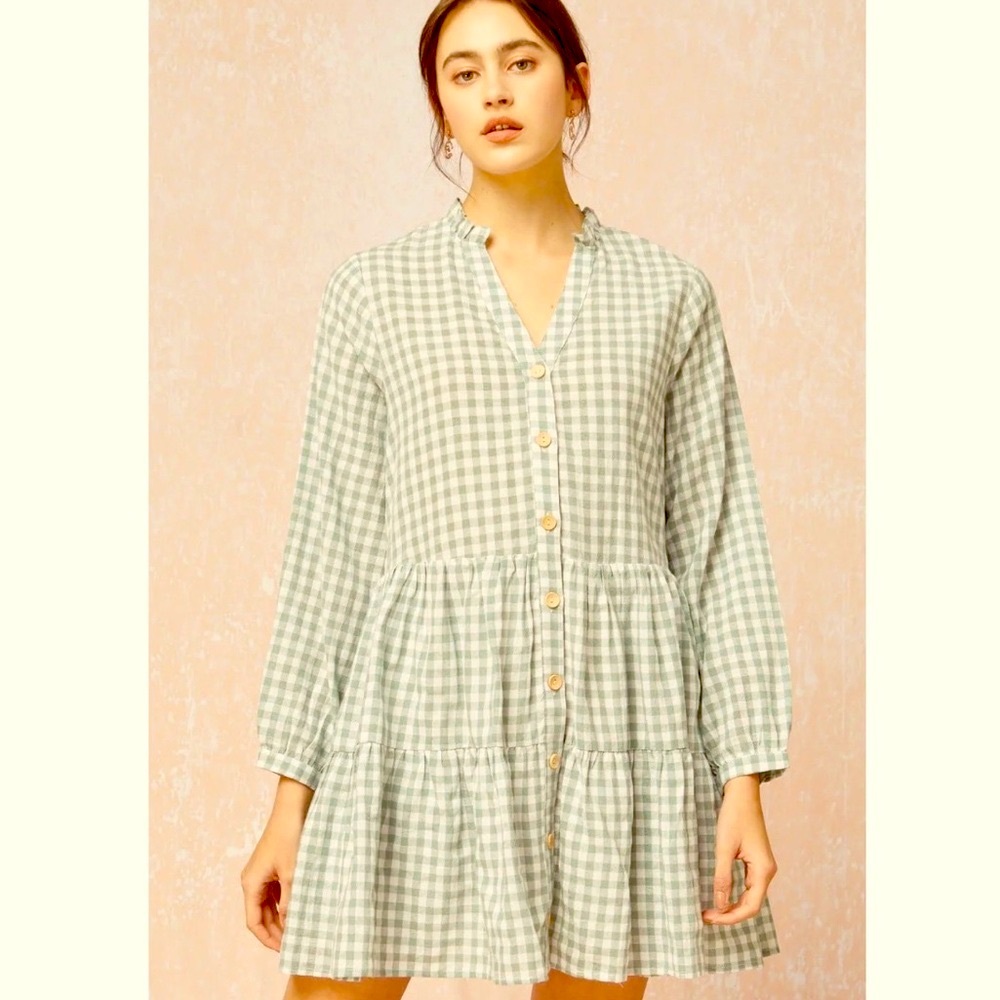 Entro Green Gingham Mini Dress